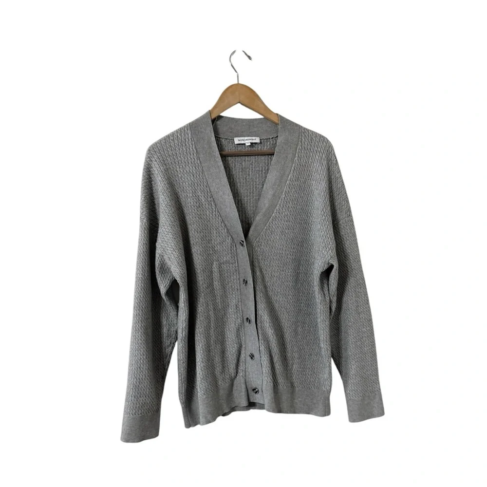 WEWOREWHAT Varsity Knit Button Down Gray Knit Cardigan Sweater